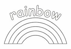 the word rainbow is outlined in black and white