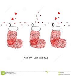 three fingerprints hanging on a clothes line with hearts and the words merry christmas