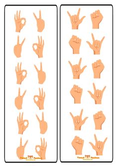 an image of hand gestures on the side of a sheet of paper with different shapes and sizes