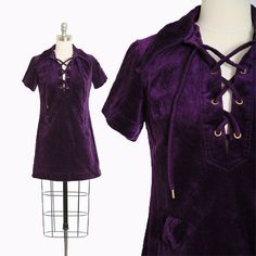 Vintage 60s 70s purple Velvet mini dress | 1960s 1970s lace up hippie mini dress by CALIVINTAGEUSA on Etsy 60s Medieval Revival, 70s Mini Dress, 60s Mini Dress, Purple Velvet Dress, Mini Dress Lace, 1970s Dress, 70s Outfits, Velvet Mini Dress, 1970s Dresses