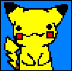 a pixel art image of a pikachu with red eyes