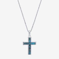 Features: Nickel Free, Religious JewelryJewelry Closure: Lobster ClaspLink Construction: SemisolidShape: CrossMetal Color: WhiteChain Length: 18 InchChain Width: 1.2 MillimetersChain Gauge: 025Pendant Length: 27mmPendant Width: 18mmMetal: Sterling SilverChain Construction: RopeCare: Wipe CleanStone Type: 100 Enhanced TurquoiseAuthenticity: Enhanced TurquoiseNecklace Type: Pendant NecklacesCountry of Origin: Imported Sterling Silver Cross Pendant, Silver Cross Pendant, Sterling Silver Cross, Cross Pendant Necklace, Religious Jewelry, Silver Cross, Blue Turquoise, Turquoise Sterling Silver, Turquoise Blue