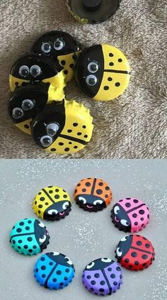 the ladybug buttons are all different colors and sizes, but they have holes in them