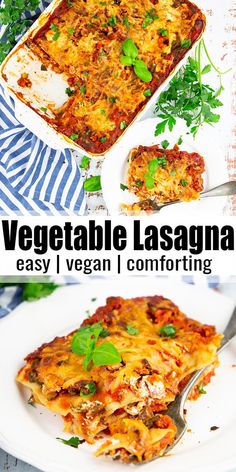 lasagna casserole with meat and vegetables in it on a white plate