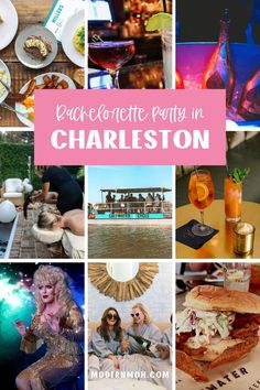 a collage of photos with the words bachelor party in charleston on it's side