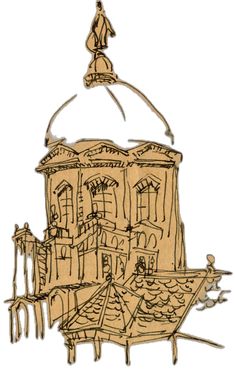 a drawing of a building with a dome on top