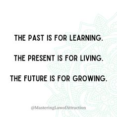 the past is for learning, the present is for living the future is for growing