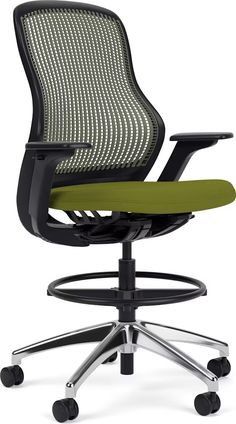 an office chair with green seat and black base