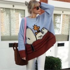 Questions? Leave A Comment Below! Oversize Knit Sweater, Snoopy Sweater, Oversized Knit Sweater, Jacquard Sweater, Oversized Knitted Sweaters, Oversize Knit, Zara Sweater, Peanuts Snoopy, Colorful Sweaters