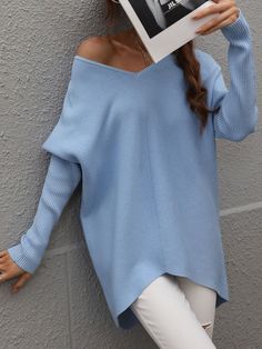 Blue Blue V-neck Soft Knit Sweater, Light Blue Knit Long Sleeve Tops, Light Blue Knit V-neck Sweater, Chic Light Blue Knit Sweater, Cozy Blue V-neck Sweater, Blue V-neck Sweater For Loungewear, Light Blue Cozy Long Sleeve Tops, Light Blue Long Sleeve Soft Knit Top, Blue Soft Knit V-neck Top