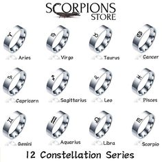 Scorpio Ring for Men Collection Zodiac Scorpio Ring, Scorpions Zodiac, Zodiac Sign List, Zodiac Rings, Friendship Jewelry, 12 Zodiac Signs, 12 Zodiac, Zodiac Jewelry, Ring For Men