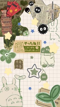 an image of various stickers on a piece of paper with animals and plants in it