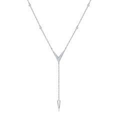 10K white gold lariat necklace with 4 round brilliant cut diamond accents and 34 round single cut diamond accents 18 inch 10K white gold cable chain Diamond Lariat Necklace, Lariat Necklaces, Gold Lariat Necklace, Helzberg Diamonds, Diamond Chain, Lariat Necklace, Round Brilliant Cut Diamond, Round Brilliant Cut, Diamond Studs