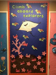 a bulletin board is decorated with sea animals