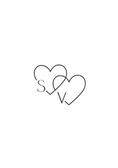 two hearts with the letter s on them are drawn in black and white, as if they were interlocked