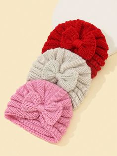 1pc/3pcs Baby Hats For Autumn/Winter, Newborn Bow Warm Knit Beanie Caps Love Valentine Multicolor    Fabric Colorblock,Plain Turban Hat   Baby Supplies, size features are:Bust: ,Length: ,Sleeve Length: Winter Newborn, Newborn Bows, Baby Hair Accessories, Turban Hat, Baby Cap, Baby Supplies, Winter Kids, Knitting Girls, Baby Winter