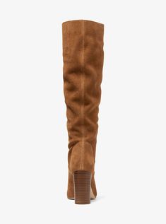 Leigh Suede Boot | Michael Kors Michael Kors Leather Boots For Fall, Classic Suede High Heel Boots, Classic Brown Suede Heeled Boots, Brown Suede Heeled Boots With Reinforced Heel, Tall Suede High Heeled Boots, Suede Boots With Reinforced Heel And Medium Width, Suede Knee-high Heeled Boots With Leather Sole, Michael Kors Brown Leather Boots, Suede Heeled Boots With Round Toe