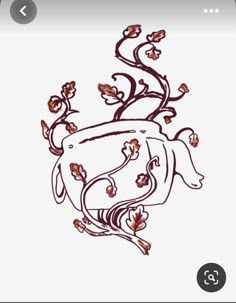 a drawing of a vase with flowers on it's head and leaves coming out of the top