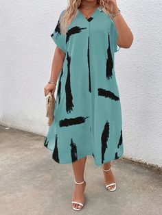 Lasaky - Long Skirted Short Sleeve Floral Loose Fit Dress Pyjama Satin, Sukienki Plus Size, Loose Dresses, Womens Long Dresses, Gown Styles, V Neck Midi Dress, Loose Fitting Dresses, Racerback Dress, Nikko