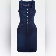 Step Into The Spotlight With This Striking Dress That Seamlessly Blends Fashion-Forward Design With A Touch Of Daring Flair. Denim Dress, Fitted, And Stretchy, Size M Elegant Sleeveless Denim Mini Dress, Fitted Sleeveless Blue Denim Dress, Power Colors, Guess Dress, Dress Fitted, Denim Fashion, Denim Dress, Fashion Forward, Color Blue