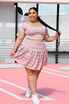 Pink Plus Size, Short Sleeve Cropped Top, Two Piece Dress, Fashion Street, Piece Dress, Cute Fashion, Boat Neck, Plus Size Fashion, Plus Size Outfits