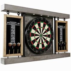 an image of a dart hitting in the bulls eye on a wall mounted darts board