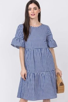 Gingham Fashion, Fancy Frocks, Fancy Gowns, Checkered Dress, Womens Shift Dresses, Tiered Midi Dress, Blue Gingham, Fall Fashion Outfits, Casual Fall Outfits