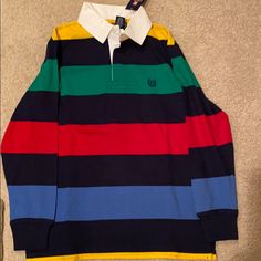 New With Tag. Size Medium 10 To 12 Multicolor Long Sleeve Shirt For School, Preppy Blue Tops For School, Preppy Multicolor Collared Top, Preppy Multicolor Long Sleeve Tops, Multicolor Fall Tops For School, Multicolor Tops For School In Fall, Preppy Blue Long Sleeve Tops, Blue Long Sleeve Preppy Tops, Casual Striped Tops For School