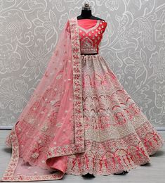 Shaded velvet in exceptional colors like aqua and pomegranate pink bridal Lehengacholi in velvet  Code : A2267 Lehenga : Fabric - velvet  Work - sequence work               dori work              thread work               zircon diamond  Stitching - standard cancan and canvas attached  Flair - 3.2 meter plus  Size - free size up 42 Blouse : Fabric - velvet  Work - same as lehenga  Backside work - yes same as front  Sleeves - yes possible  Dupatta :  Fabric - soft net  Work - four side lace and b Festive Semi-stitched Heavy Lehenga, Heavy Anarkali Dupatta With Traditional Drape, Festive Anarkali Heavy Lehenga, Heavy Semi-stitched Choli For Festivals, Heavy Red Dupatta With Traditional Drape, Red Heavy Lehenga For Festive Occasions, Heavy Bollywood Lehenga For Festivals, Bollywood Style Heavy Lehenga For Navratri, Bollywood Style Heavy Lehenga For Festivals