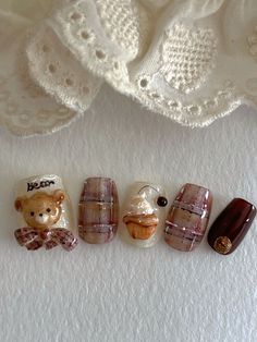 Cute Bear Nails, Teddy Bear Nails, Bear Nails, Bears Nails, Retro Nails, Cute Short Nails, Magic Nails