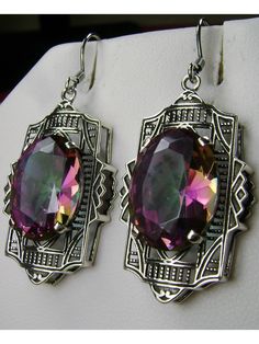 Mystic Topaz earrings, Silver art deco filigree, traditional wires Vintage Gemstone Earrings For Anniversary, Art Nouveau Sterling Silver Jewelry For Formal Occasions, Luxury Art Deco Topaz Jewelry, Victorian Style Silver Oval Earrings, Victorian Silver Oval Earrings, Art Deco Silver Amethyst Jewelry, Silver Art Deco Gemstone Earrings, Art Deco Silver Gemstone Earrings, Silver Gemstone Art Deco Earrings