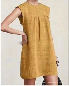 Casual Solid Color Dress Tunik Linen, Fashionable Bags, Fresh Dress, Straight Clothes, Cotton Linen Dresses, Solid Color Dress, Linen Style, Linnet, Basic Dress