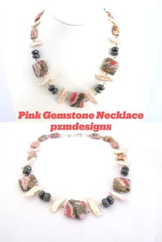 #necklace #finejewelry #finejewelrygift #gemstonenecklace #pink #pearls #hemmatite #freeshipping #bohostyle #bohochic #bohonecklace #bohemianstyle #fantasystyle Unique Pink Gemstone Necklace, Unique Pink Necklace With Natural Stones, Pink Pearl Gemstone Necklace As Gift, Pink Gemstone Pearl Necklace For Gift, Pink Pearl Necklace With Gemstone For Gift, Pink Tourmaline Necklaces With Round Beads, Handmade Pink Tourmaline Necklaces, Pink Natural Gemstones For Jewelry Making, Handmade Pink Tourmaline Necklace