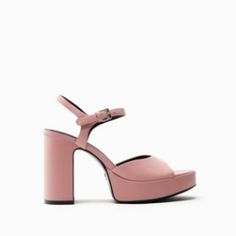 Zara Platform Leather Sandals Pink Size Us 10 New 100% Goat Leather Chic Leather Strap Sandals, Chic Leather Heels With Strap, Chic Strapped Leather Heels, Elegant Open Toe Faux Leather Sandals, Trendy Leather Strap Heels, Formal Open Toe Faux Leather Sandals, Formal Ankle Strap Sandals In Faux Leather, Elegant Platform Sandals In Faux Leather, Pink Leather Sandals For Evening