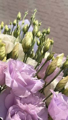 pink and white flowers are in a vase