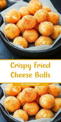 crispy fried cheese balls in a cast iron skillet