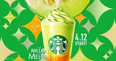 an advertisement for a starbucks drink with a slice of cucumber