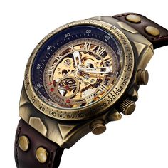 Color: M1 Brown Retro Style Men, Mechanical Watch Men, Steampunk Watch, Cheap Watches, Skeleton Watches, Men With Street Style, Vintage Watches For Men, Skeleton Watch, Stainless Steel Band