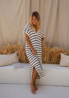 @easyclothesusa / Women's Spring Outfit -- Spring-Summer Dresses Striped Maxi Dress, Parisian Women, Striped Maxi, Striped Maxi Dresses, Spring Outfits Women, Spring Summer Dress, Spring Fling, Beach Pool, Women's Summer Fashion