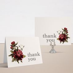 two thank you cards with red flowers on them