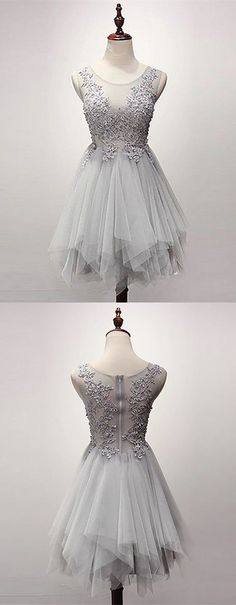 Homecoming Dress Modest, Sweet 16 Dresses Short, Grey Homecoming Dress, Homecoming Dresses Modest, Dress Applique, Tulle Homecoming Dress, Dress Modest, Cocktail Dress Prom