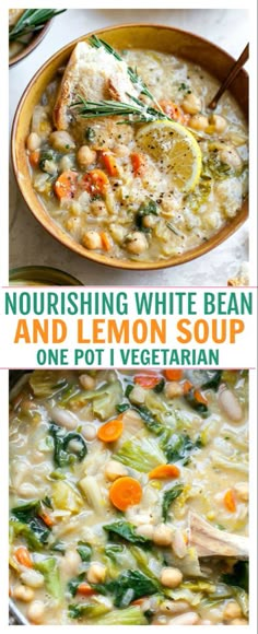 nourishing white bean and lemon soup is one pot vegetarian dish that's ready in under 30 minutes