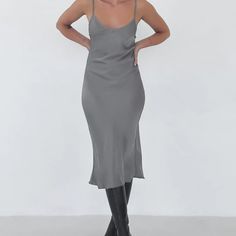 Nwt! Add This Minimal Midi Slip Dress In A Classic Bias Silhouette To Your Cart. It’s Not A Want, It’s A Need. Your Closet Agrees. Casual Knee-length Slip Dress For Night Out, Elegant Sleeveless Slip Dress For Fall, Elegant Fitted Mid-length Slip Dress, Fitted Sleeveless Slip Dress For Fall, Chic Stretch Knee-length Slip Dress, Fitted Midi Slip Dress For Fall, Fitted Mid-length Slip Dress For Spring, Chic Midi Slip Dress For Fall, Elegant Gray Dress For Brunch