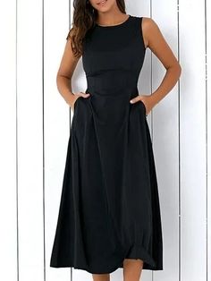 black a line women sleeveless pockets solid summer dress p117137 Dresses Dinner Party, Dresses Dinner, Gaun Fashion, Line Dresses, Everyday Dress, The Little Black Dress, Event Dress, Slim Dress, Mode Casual