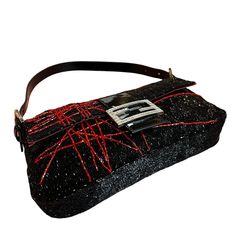 Rare Beaded Fendi Baguette Bag With Patent Leather and Swarovski Crystals For Sale at 1stDibs | swarovski crystal fendi Fendi Beaded Bag, Fendi Baguette Sequin, Fendi Sequin Baguette, Fendi Beaded Baguette Bag, Fendi Baguette Leather Bag, Fendi Baguette Bag, Fendi Guitar Bag, Crystals For Sale, Beaded Bag