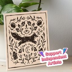 a card with an image of a dog on it and the words support independent artists