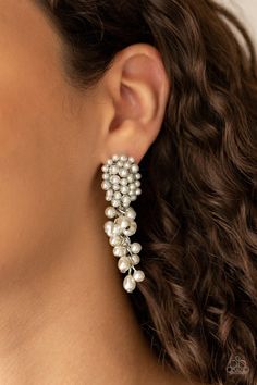 Fabulously Flattering - White ***COMING SOON*** - Bling With Crystal Paparazzi Jewelry Images, Paparazzi Accessories Jewelry, Pink Jewels, White Pearl Earring, White Tassel, Paparazzi Accessories, Blue Gems, Chic Jewelry, White Earrings