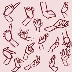 hand gestures drawn in red ink on a pink background