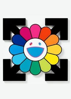 a multicolored flower with an emoticive expression on it's face