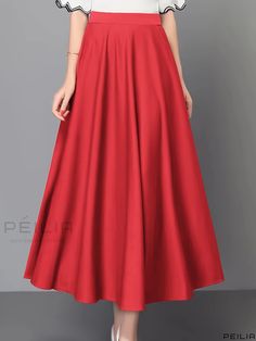 Peilia - Premium High-Waist Swing Skirt: The Graceful Draped Maxi for Womens Spring and Fall Apparel Collection Red High-waist Skirt With Elastic Waistband, High Waist Red Skirt With Elastic Waistband, Red High Waist Skirt With Elastic Waistband, Red High Waist Skirt With Elastic Band, A-line Bottoms With Wide Waistband And Flowy Skirt, Red Full Skirt With Elastic Waistband, Elastic Waist Pants Outfit, Fall Apparel, Pocket Pattern